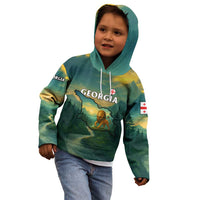 Georgia Kid Hoodie with Green Mountain Landscape with Map Outline Lion and Legends Rise Quote Design - Wonder Print Shop