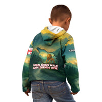 Georgia Kid Hoodie with Green Mountain Landscape with Map Outline Lion and Legends Rise Quote Design - Wonder Print Shop