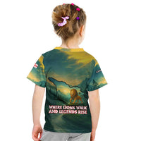 Georgia Kid T Shirt with Green Mountain Landscape with Map Outline Lion and Legends Rise Quote Design - Wonder Print Shop