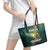 Georgia Leather Tote Bag with Green Mountain Landscape with Map Outline Lion and Legends Rise Quote Design - Wonder Print Shop