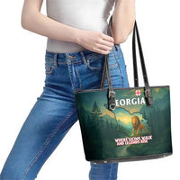 Georgia Leather Tote Bag with Green Mountain Landscape with Map Outline Lion and Legends Rise Quote Design - Wonder Print Shop