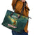 Georgia Leather Tote Bag with Green Mountain Landscape with Map Outline Lion and Legends Rise Quote Design - Wonder Print Shop
