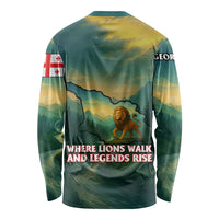 Georgia Long Sleeve Shirt with Green Mountain Landscape with Map Outline Lion and Legends Rise Quote Design - Wonder Print Shop