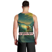 Georgia Men Tank Top with Green Mountain Landscape with Map Outline Lion and Legends Rise Quote Design - Wonder Print Shop