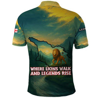 Georgia Polo Shirt with Green Mountain Landscape with Map Outline Lion and Legends Rise Quote Design - Wonder Print Shop