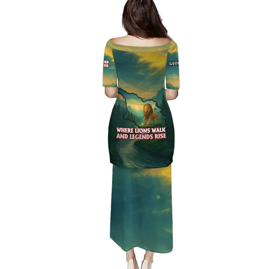 Georgia Puletasi with Green Mountain Landscape with Map Outline Lion and Legends Rise Quote Design - Wonder Print Shop