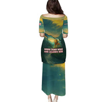 Georgia Puletasi with Green Mountain Landscape with Map Outline Lion and Legends Rise Quote Design - Wonder Print Shop