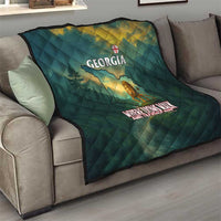 Georgia Quilt with Green Mountain Landscape with Map Outline Lion and Legends Rise Quote Design - Wonder Print Shop