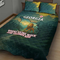 Georgia Quilt Bed Set with Green Mountain Landscape with Map Outline Lion and Legends Rise Quote Design - Wonder Print Shop