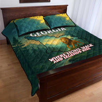 Georgia Quilt Bed Set with Green Mountain Landscape with Map Outline Lion and Legends Rise Quote Design - Wonder Print Shop