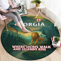 Georgia Round Carpet with Green Mountain Landscape with Map Outline Lion and Legends Rise Quote Design - Wonder Print Shop