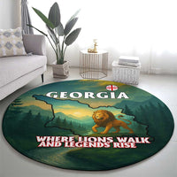 Georgia Round Carpet with Green Mountain Landscape with Map Outline Lion and Legends Rise Quote Design - Wonder Print Shop