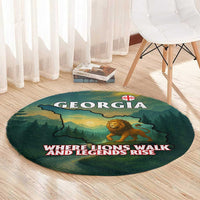 Georgia Round Carpet with Green Mountain Landscape with Map Outline Lion and Legends Rise Quote Design - Wonder Print Shop