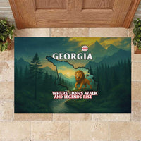 Georgia Rubber Doormat with Green Mountain Landscape with Map Outline Lion and Legends Rise Quote Design - Wonder Print Shop