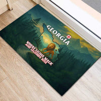 Georgia Rubber Doormat with Green Mountain Landscape with Map Outline Lion and Legends Rise Quote Design - Wonder Print Shop