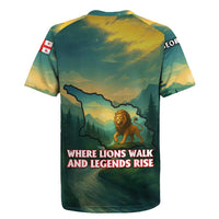 Georgia Rugby Jersey with Green Mountain Landscape with Map Outline Lion and Legends Rise Quote Design - Wonder Print Shop