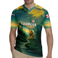 Georgia Rugby Jersey with Green Mountain Landscape with Map Outline Lion and Legends Rise Quote Design - Wonder Print Shop