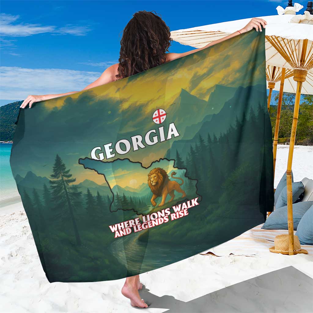 Georgia Sarong with Green Mountain Landscape with Map Outline Lion and Legends Rise Quote Design - Wonder Print Shop