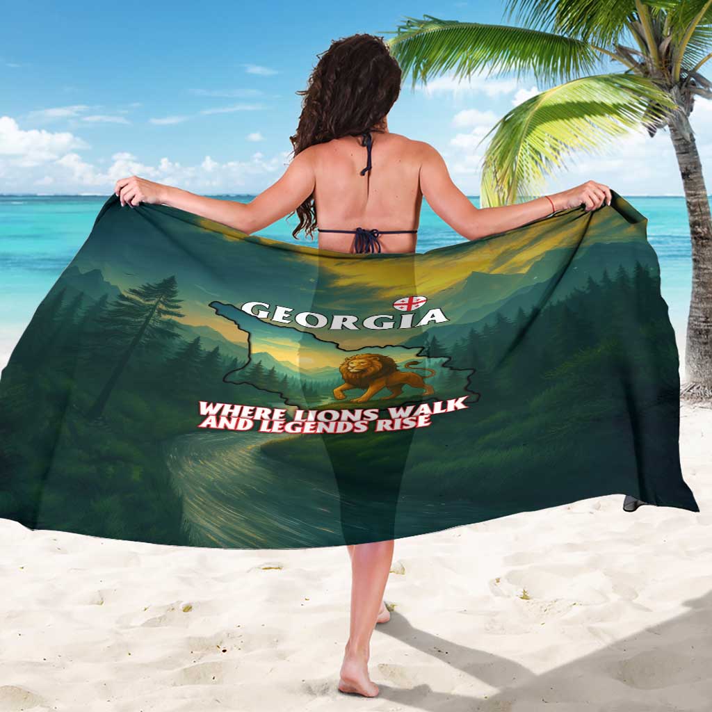 Georgia Sarong with Green Mountain Landscape with Map Outline Lion and Legends Rise Quote Design - Wonder Print Shop