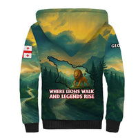 Georgia Sherpa Hoodie with Green Mountain Landscape with Map Outline Lion and Legends Rise Quote Design - Wonder Print Shop