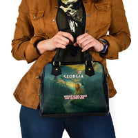 Georgia Shoulder Handbag with Green Mountain Landscape with Map Outline Lion and Legends Rise Quote Design - Wonder Print Shop