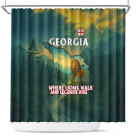 Georgia Shower Curtain with Green Mountain Landscape with Map Outline Lion and Legends Rise Quote Design - Wonder Print Shop
