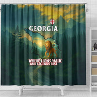 Georgia Shower Curtain with Green Mountain Landscape with Map Outline Lion and Legends Rise Quote Design - Wonder Print Shop