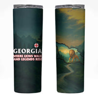 Georgia Skinny Tumbler with Green Mountain Landscape with Map Outline Lion and Legends Rise Quote Design - Wonder Print Shop