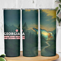 Georgia Skinny Tumbler with Green Mountain Landscape with Map Outline Lion and Legends Rise Quote Design - Wonder Print Shop