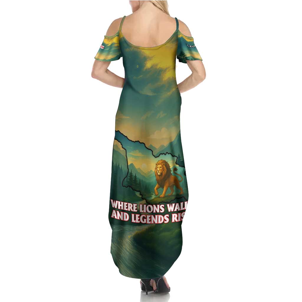 Georgia Summer Maxi Dress with Green Mountain Landscape with Map Outline Lion and Legends Rise Quote Design - Wonder Print Shop