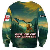 Georgia Sweatshirt with Green Mountain Landscape with Map Outline Lion and Legends Rise Quote Design - Wonder Print Shop