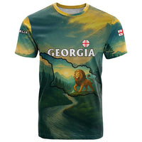 Georgia T Shirt with Green Mountain Landscape with Map Outline Lion and Legends Rise Quote Design - Wonder Print Shop