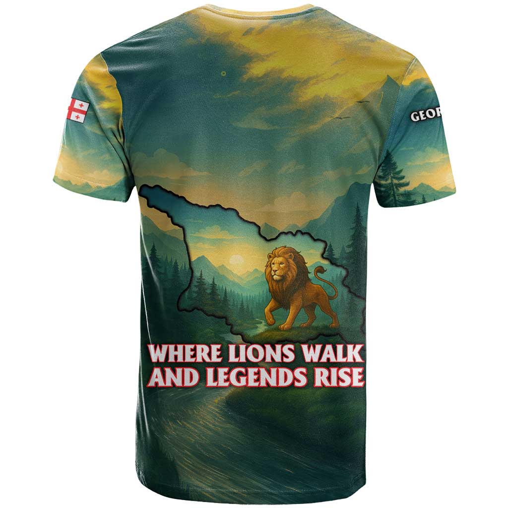 Georgia T Shirt with Green Mountain Landscape with Map Outline Lion and Legends Rise Quote Design - Wonder Print Shop