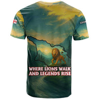Georgia T Shirt with Green Mountain Landscape with Map Outline Lion and Legends Rise Quote Design - Wonder Print Shop