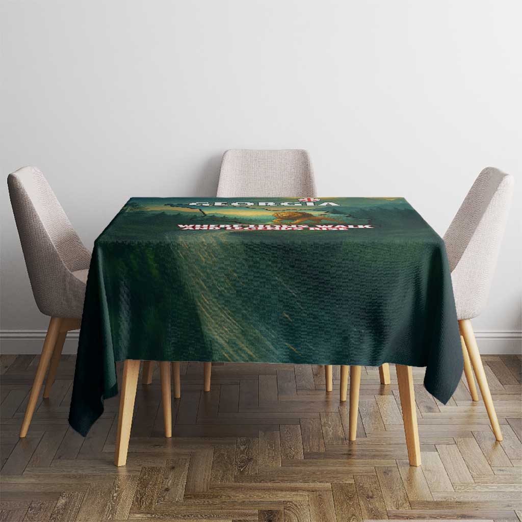Georgia Tablecloth with Green Mountain Landscape with Map Outline Lion and Legends Rise Quote Design - Wonder Print Shop