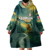 Georgia Wearable Blanket Hoodie with Green Mountain Landscape with Map Outline Lion and Legends Rise Quote Design - Wonder Print Shop