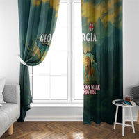 Georgia Window Curtain with Green Mountain Landscape with Map Outline Lion and Legends Rise Quote Design - Wonder Print Shop