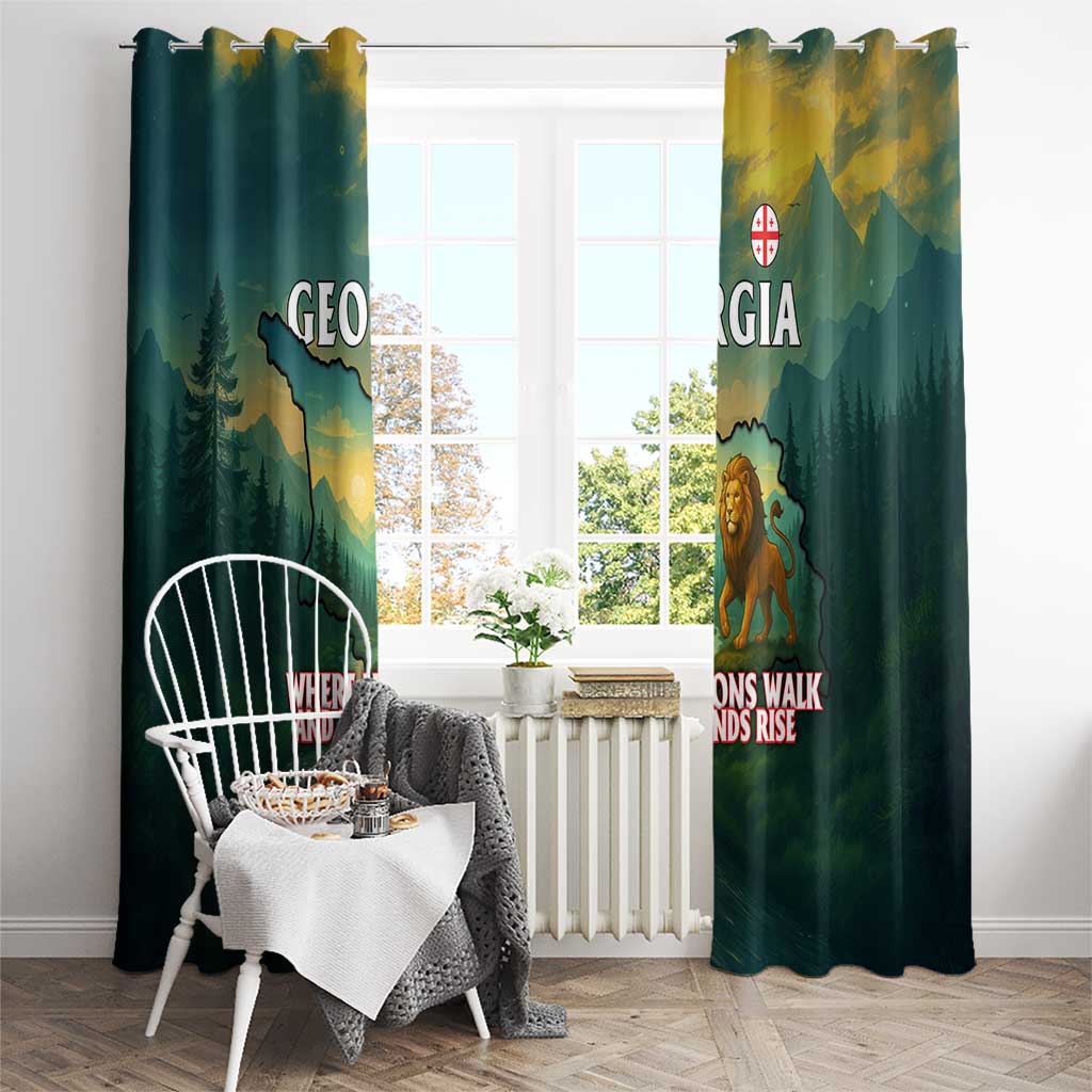 Georgia Window Curtain with Green Mountain Landscape with Map Outline Lion and Legends Rise Quote Design - Wonder Print Shop