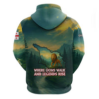 Georgia Zip Hoodie with Green Mountain Landscape with Map Outline Lion and Legends Rise Quote Design - Wonder Print Shop