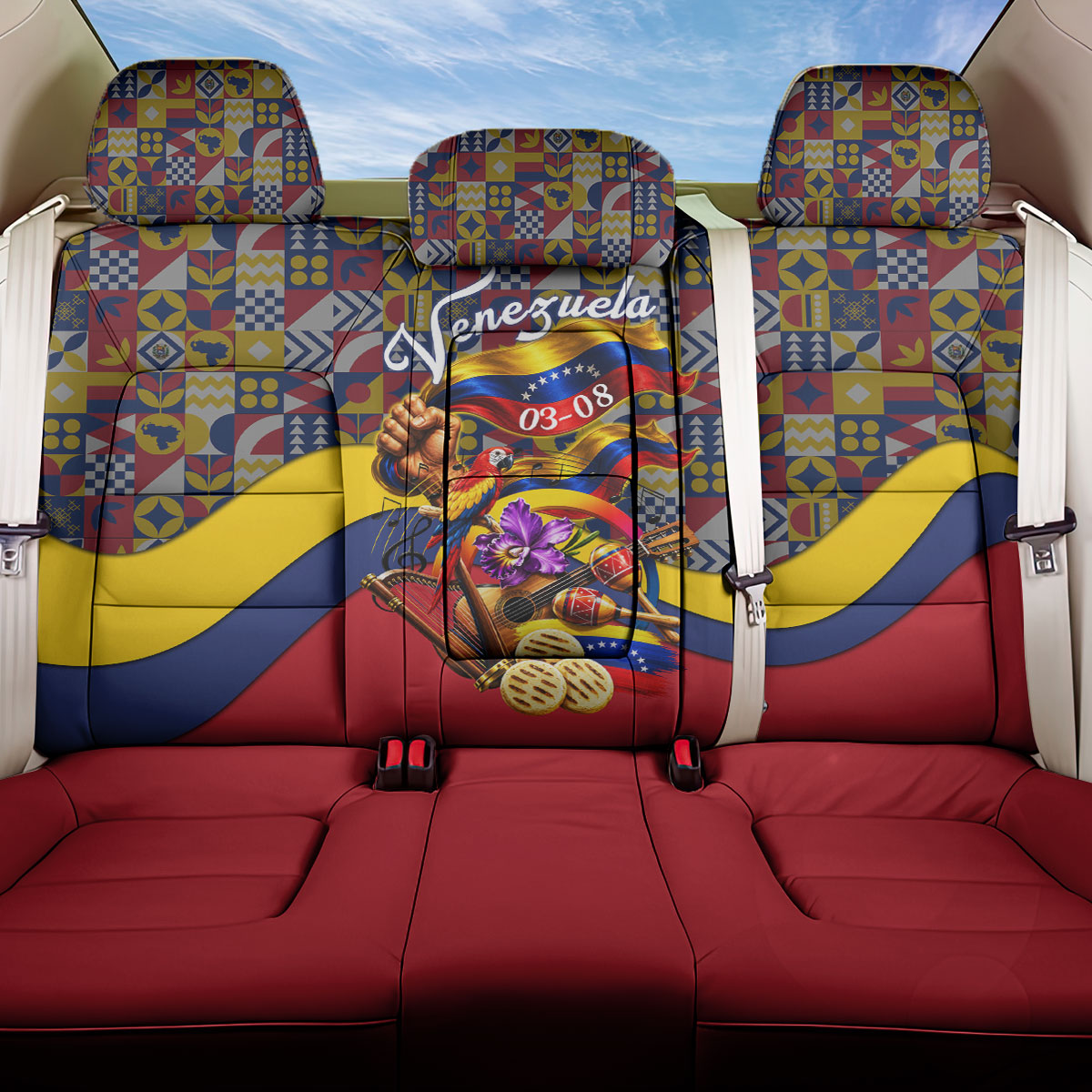 Venezuela Flag Day Patriotism Back Car Seat Cover Heritage Flag Jaguar Traditional Instruments