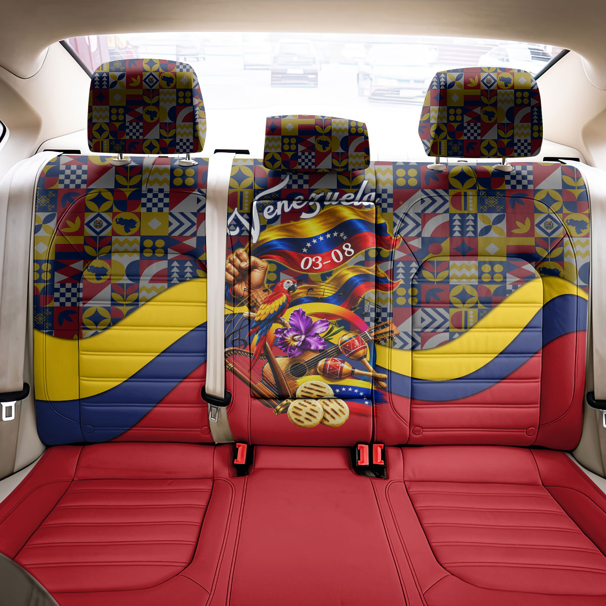 Venezuela Flag Day Patriotism Back Car Seat Cover Heritage Flag Jaguar Traditional Instruments