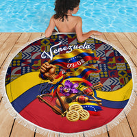 Venezuela Flag Day Patriotism Beach Blanket Heritage Flag Jaguar Traditional Instruments