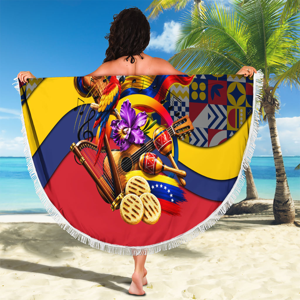 Venezuela Flag Day Patriotism Beach Blanket Heritage Flag Jaguar Traditional Instruments