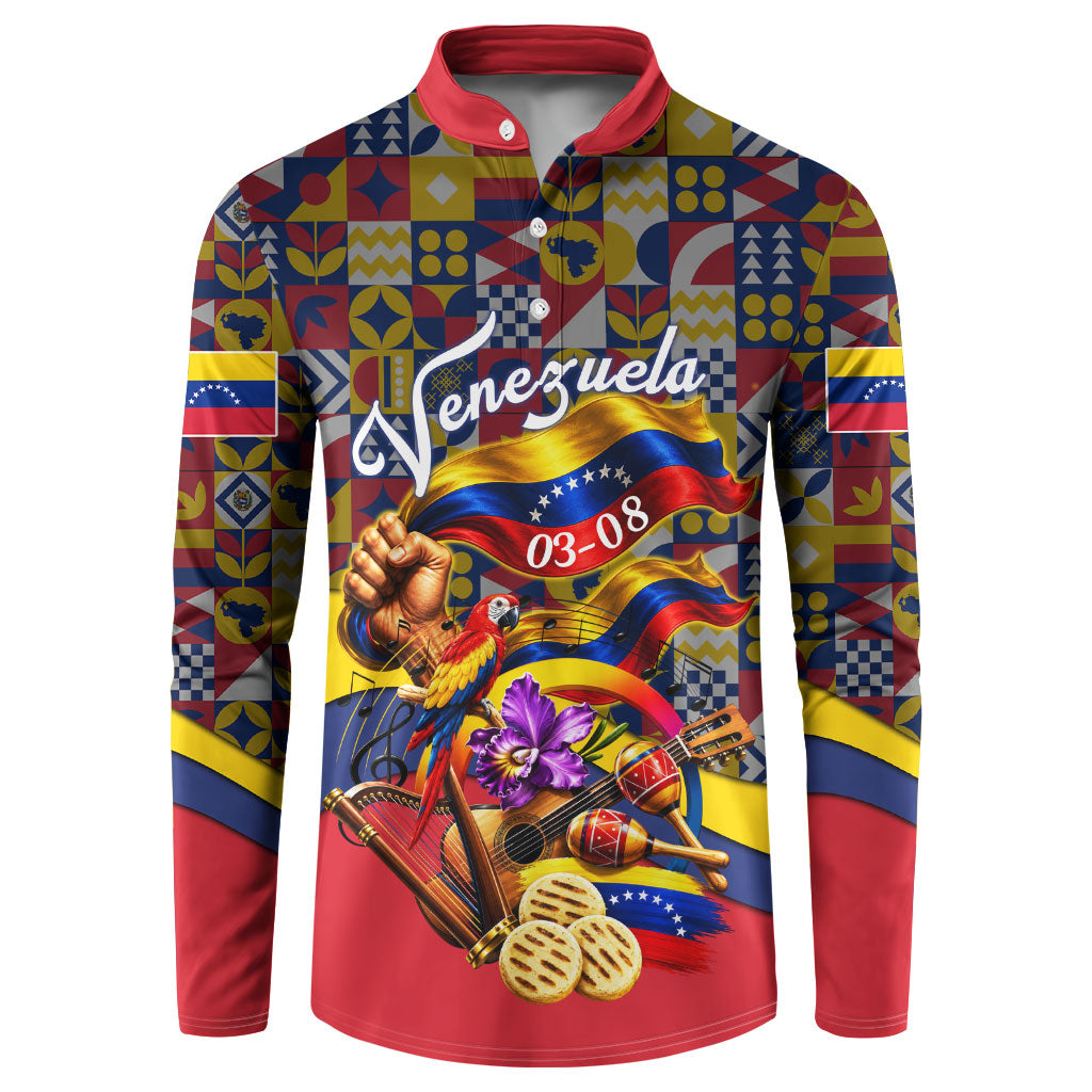 Venezuela Flag Day Patriotism Button Sweatshirt Heritage Flag Jaguar Traditional Instruments