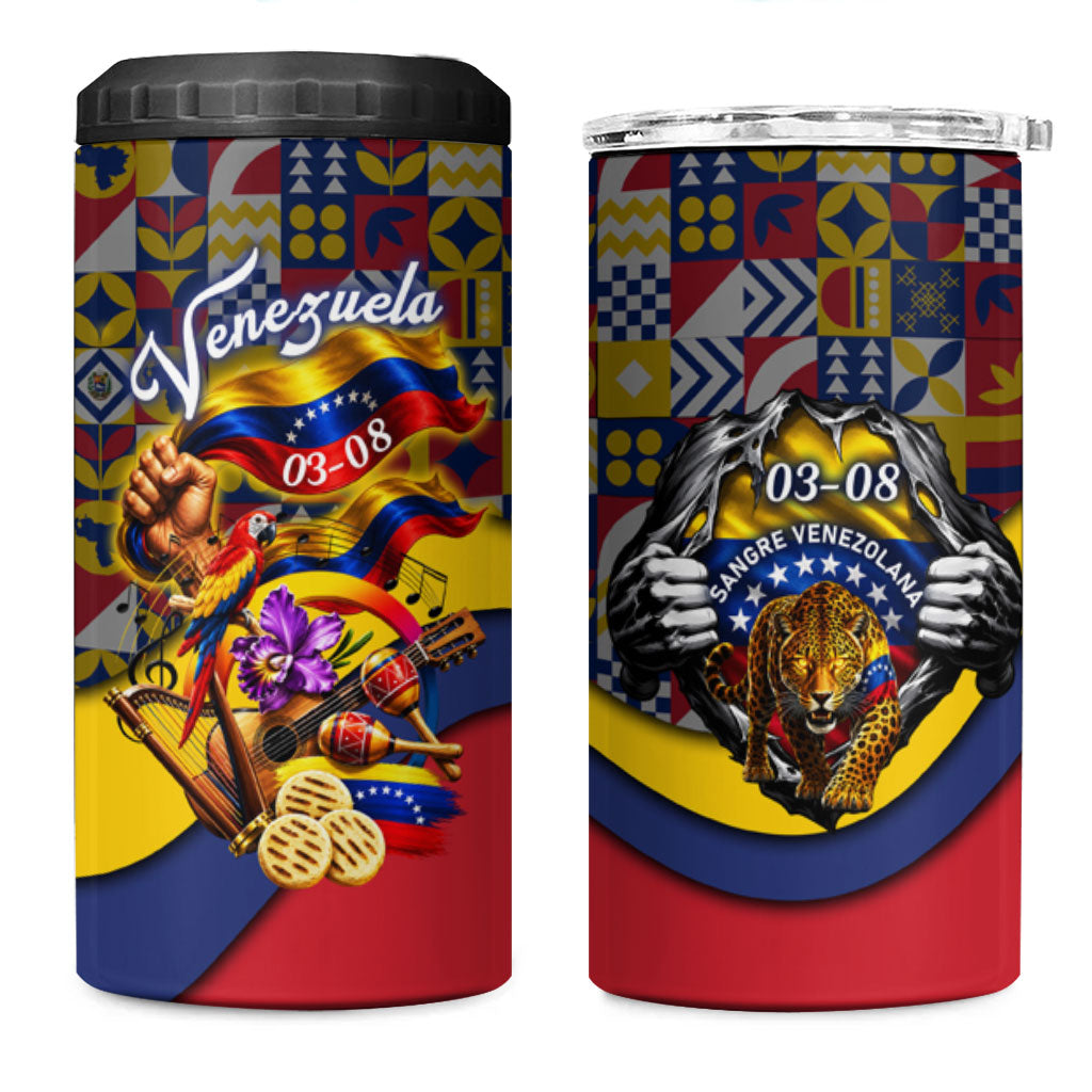 Venezuela Flag Day Patriotism 4 in 1 Can Cooler Tumbler Heritage Flag Jaguar Traditional Instruments