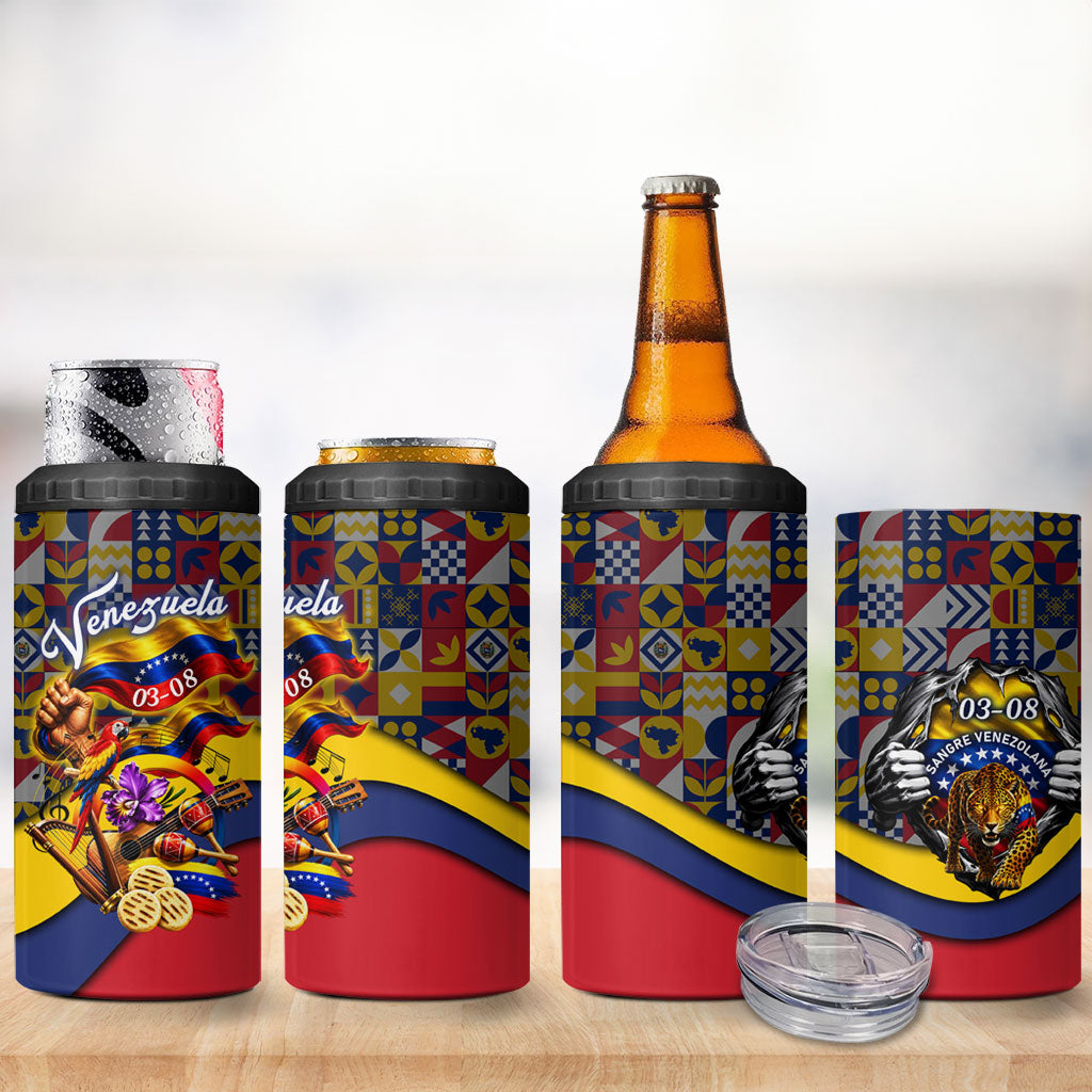 Venezuela Flag Day Patriotism 4 in 1 Can Cooler Tumbler Heritage Flag Jaguar Traditional Instruments