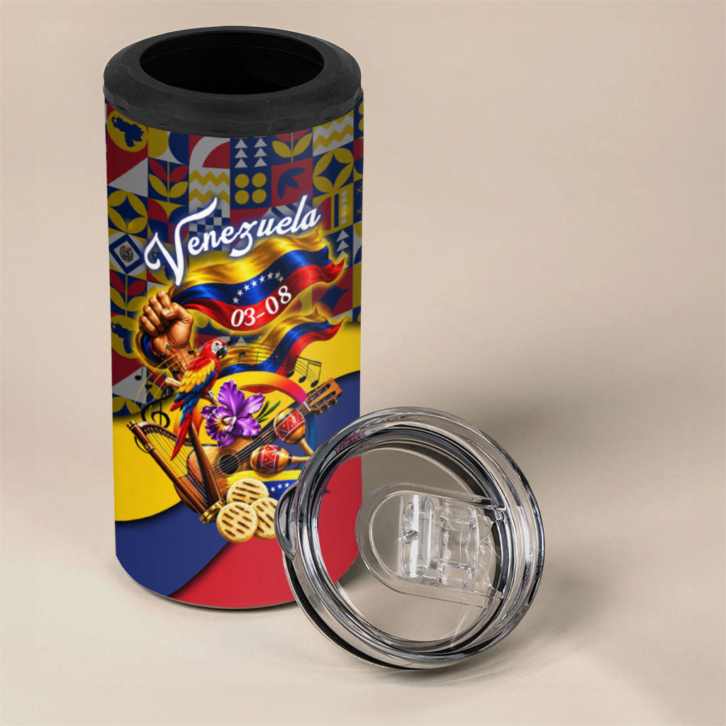 Venezuela Flag Day Patriotism 4 in 1 Can Cooler Tumbler Heritage Flag Jaguar Traditional Instruments