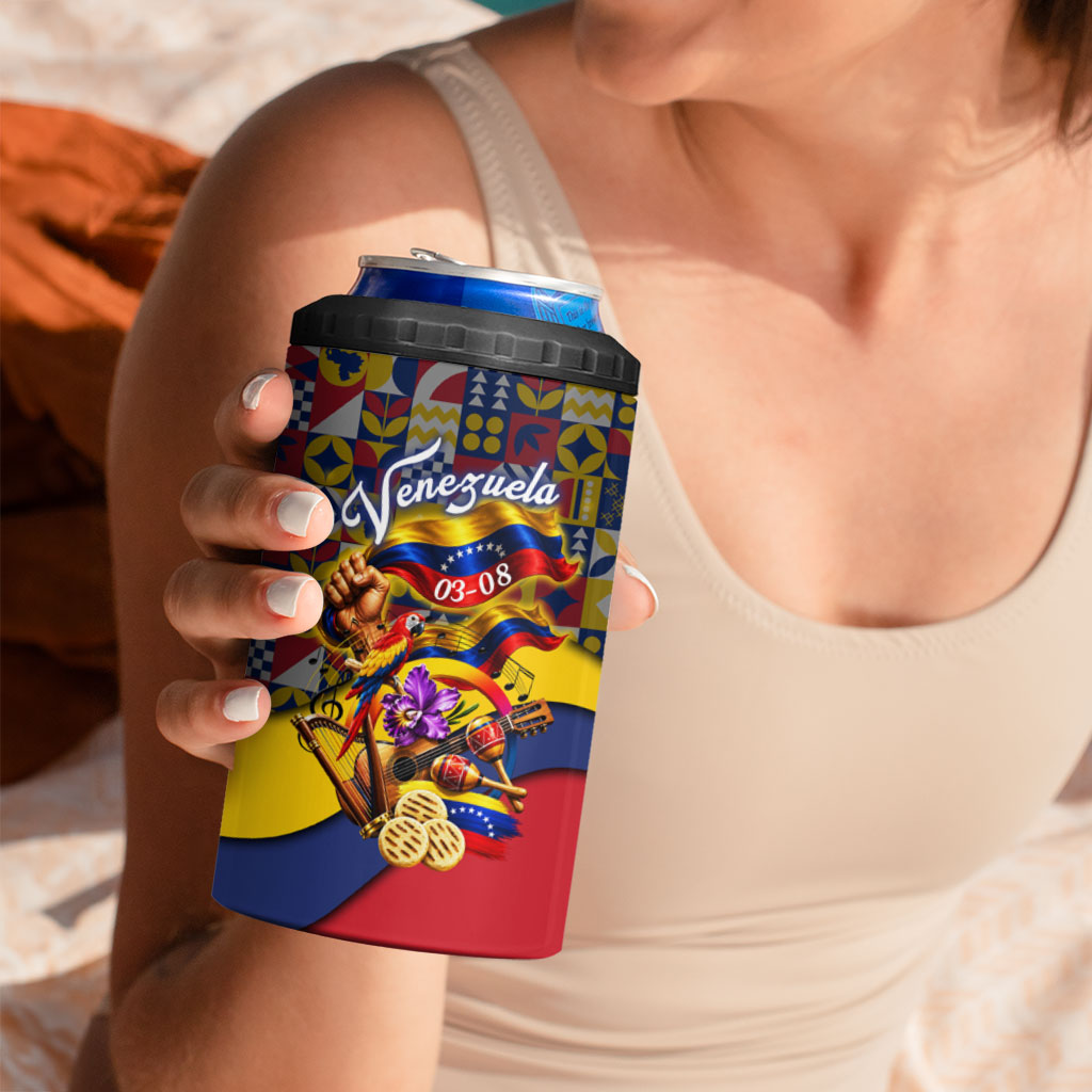 Venezuela Flag Day Patriotism 4 in 1 Can Cooler Tumbler Heritage Flag Jaguar Traditional Instruments