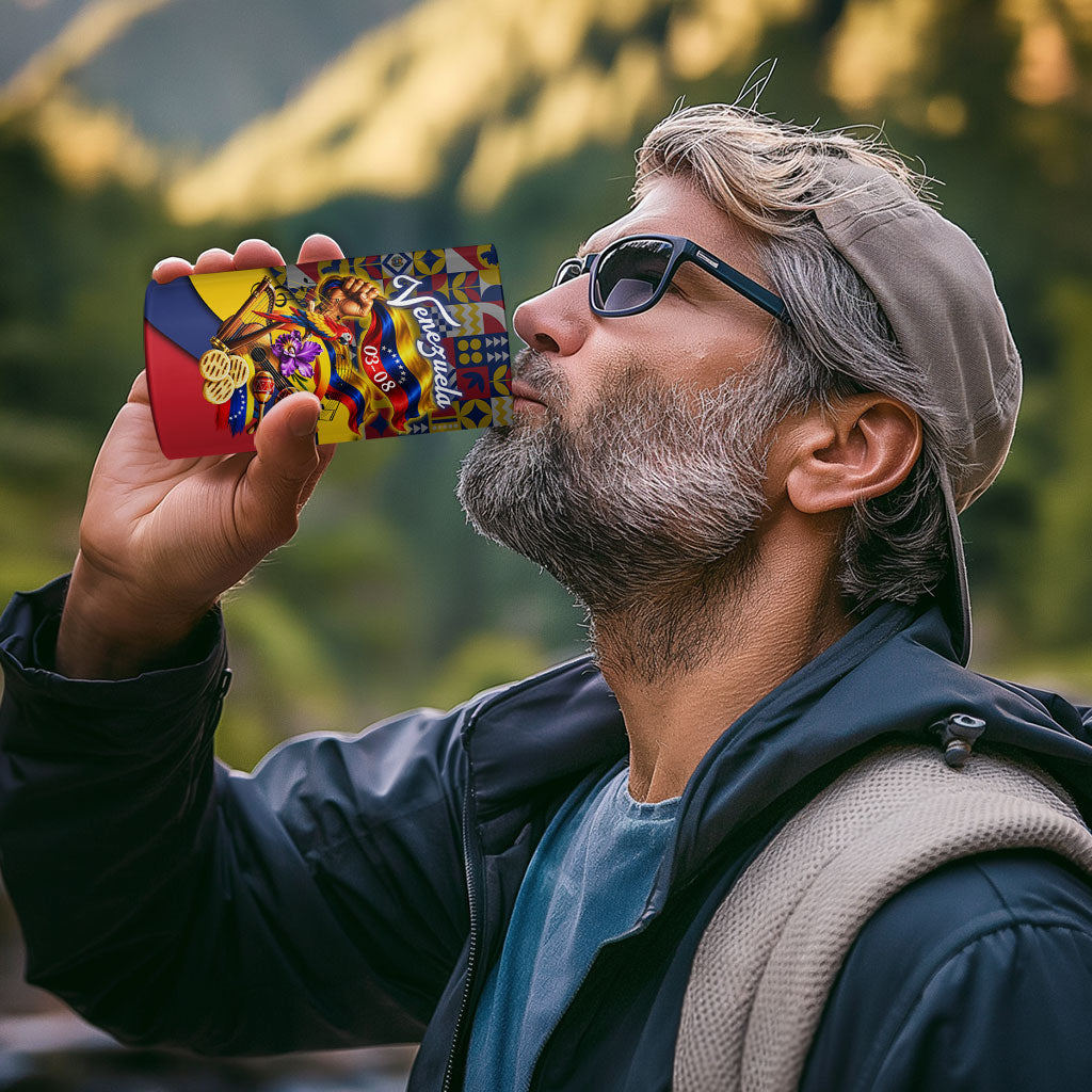 Venezuela Flag Day Patriotism 4 in 1 Can Cooler Tumbler Heritage Flag Jaguar Traditional Instruments
