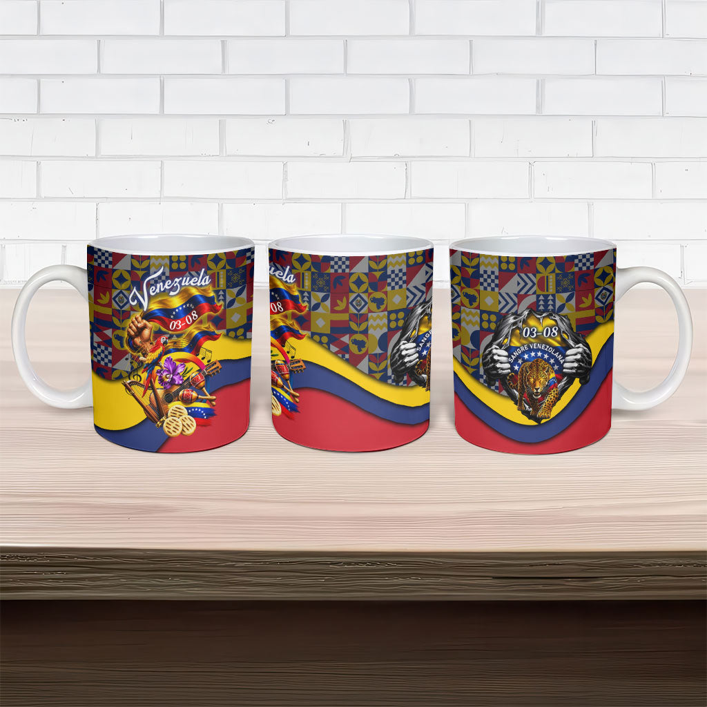 Venezuela Flag Day Patriotism Ceramic Mug Heritage Flag Jaguar Traditional Instruments